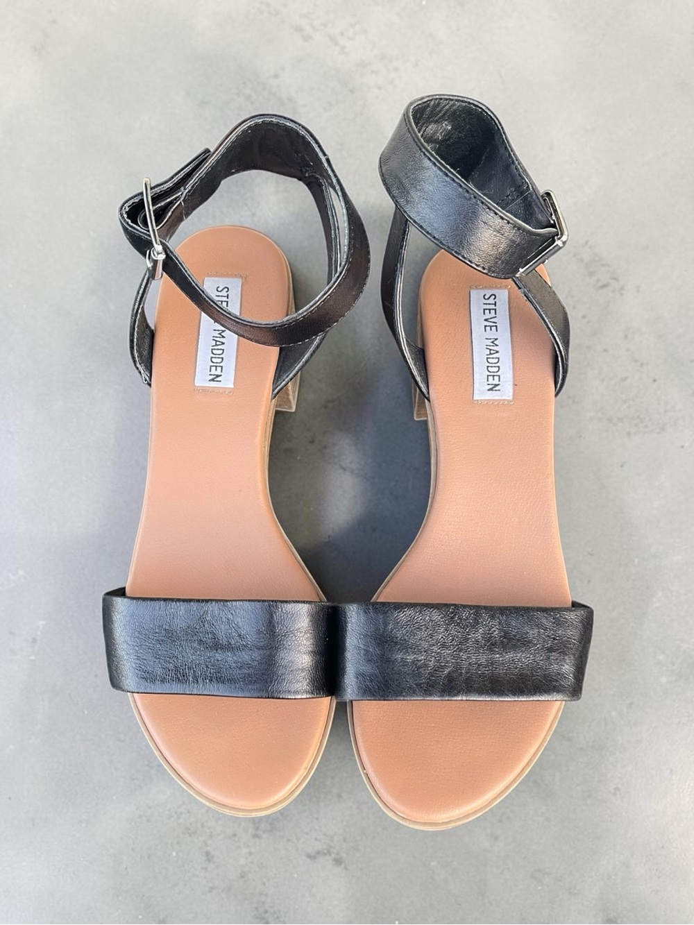 Steve Madden Black Leather Open-Toe Ankle-Strap Sandals